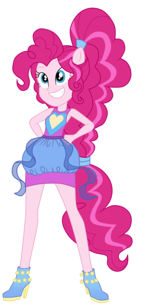 Size: 1900x4020 | Tagged: safe, artist:gmaplay, derpibooru import, pinkie pie, cheer you on, equestria girls, equestria girls series, spoiler:eqg series (season 2), alternate hairstyle, big smile, boots, clothes, hand on hip, image, png, ponied up, pony ears, shoes, sleeveless, solo, super ponied up, teeth