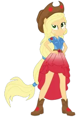 Size: 2600x4108 | Tagged: safe, artist:gmaplay, derpibooru import, applejack, cheer you on, equestria girls, equestria girls series, spoiler:eqg series (season 2), alternate hairstyle, belt, boots, cowboy hat, hat, image, png, ponied up, shoes, solo, stetson, super ponied up