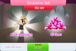 Size: 1263x852 | Tagged: safe, derpibooru import, official, applejack, kirin, nirik, applejack's hat, bundle, costs real money, cowboy hat, english, fangs, female, fire, gameloft, gem, hat, image, jpeg, kirin applejack, kirinified, mane of fire, mobile game, my little pony: magic princess, numbers, sale, solo, solo focus, species swap, text