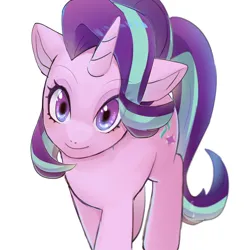 Size: 2000x2000 | Tagged: safe, artist:hosikawa, derpibooru import, starlight glimmer, pony, unicorn, female, horn, image, jpeg, looking at you, mare, simple background, solo, white background