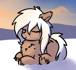 Size: 475x437 | Tagged: safe, artist:neuro, derpibooru import, oc, unofficial characters only, earth pony, pony, taiga pony, cute, eyes closed, female, fluffy, image, lying down, mare, ocbetes, png, ponyloaf, prone, snow, solo