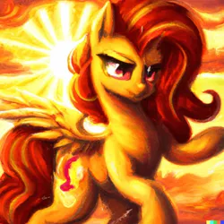 Size: 1024x1024 | Tagged: safe, derpibooru import, machine learning generated, sunset shimmer, alicorn, pony, alicornified, female, image, missing horn, png, race swap, shimmercorn, solo