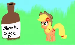 Size: 512x308 | Tagged: safe, derpibooru import, applejack, pony, angry, appletini, bottle, cross-popping veins, cutie mark, emanata, female, hat, image, jpeg, mare, micro, potion, solo