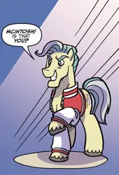 Size: 750x1100 | Tagged: safe, artist:tonyfleecs, derpibooru import, idw, earth pony, pony, spoiler:comic, spoiler:comic87, dialogue, g4, image, jpeg, male, silver streak, solo, speech bubble, stallion