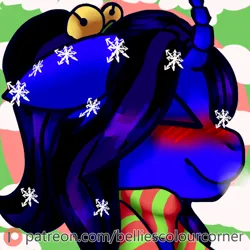 Size: 500x500 | Tagged: safe, artist:trr_bc, derpibooru import, oc, oc:alethila, unicorn, advertisement, blue fur, breath, breathing, christmas, clothes, cold, female, hair up, holiday, image, patreon, patreon logo, patreon preview, patreon reward, png, profile picture, purple hair, scarf, snow, snowfall, snowflake, solo, solo female, winter, winter outfit