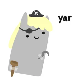 Size: 1000x1000 | Tagged: safe, artist:2merr, ponerpics import, derpy hooves, blob ponies, dot eyes, drawthread, eyepatch, female, hat, hook hand, image, peg leg, pirate, pirate hat, png, simple background, small hat, smiling, solo, tape, white background