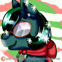 Size: 500x500 | Tagged: safe, artist:trr_bc, derpibooru import, oc, oc:raymond, earth pony, pony, advertisement, breath, breathing, brown mane, bust, christmas, clothes, cold, earth pony oc, glasses, green fur, holiday, image, male, patreon, patreon logo, patreon preview, patreon reward, png, profile picture, purple eyes, scarf, snow, snowfall, snowflake, solo, solo male