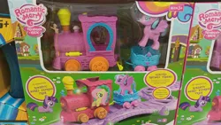 Size: 4000x2250 | Tagged: safe, derpibooru import, fluttershy, twilight sparkle, pony, bootleg, female, filly, filly twilight sparkle, foal, heart, heart eyes, image, irl, jpeg, photo, ponyville, train, wingding eyes, younger