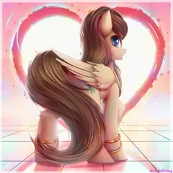 Size: 2000x2000 | Tagged: safe, artist:adagiostring, derpibooru import, oc, unofficial characters only, pegasus, pony, accessory, brown mane, commission, cute, cutie mark, female, heart, image, looking at you, love, mare, metal, my little pony, oc oasis, pegasus oc, png, shocked, solo, standing, wings, your character here