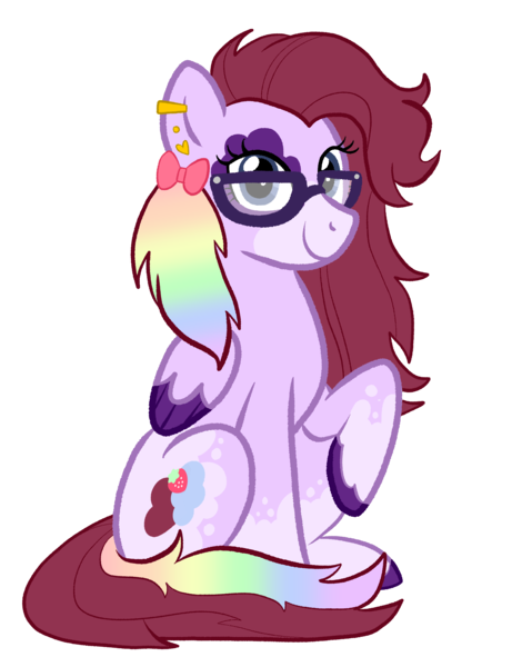 Size: 1988x2536 | Tagged: safe, artist:queertrixie, derpibooru import, oc, oc:maiberry, pony, derpibooru community collaboration, 2023 community collab, bow, derpibooru exclusive, ear piercing, earring, female, glasses, hair bow, image, jewelry, mare, multicolored hair, piercing, png, rainbow hair, raised hoof, simple background, sitting, solo, transparent background, unshorn fetlocks