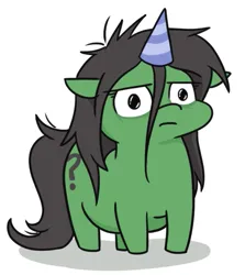 Size: 487x545 | Tagged: safe, artist:jargon scott, derpibooru import, oc, oc:anon-mare, unofficial characters only, earth pony, pony, fat, female, floppy ears, frown, hat, image, mare, party hat, png, simple background, solo, squatpony, white background