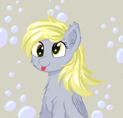 Size: 3228x3096 | Tagged: safe, artist:fa11en, derpibooru import, derpy hooves, earth pony, pony, :p, bubble, chest fluff, cute, derpabetes, female, image, mare, png, solo, solo female, tongue out