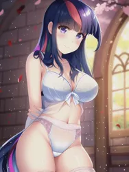 Size: 512x682 | Tagged: suggestive, derpibooru import, editor:sammykun, machine learning assisted, machine learning generated, novelai, stable diffusion, twilight sparkle, human, equestria girls, g4, adorasexy, bra, clothes, cute, female, humanized, image, jpeg, lingerie, looking at you, panties, prompter:sammykun, sexy, solo, solo female, stupid sexy twilight, twilight's castle, underwear, white underwear