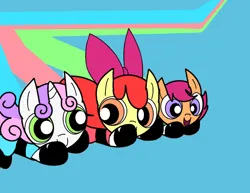 Size: 1400x1080 | Tagged: safe, artist:andromedasparkz, derpibooru import, apple bloom, scootaloo, sweetie belle, earth pony, pegasus, pony, unicorn, cutie mark crusaders, female, filly, foal, image, jpeg, the powerpuff girls