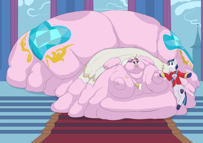 Size: 3166x2228 | Tagged: questionable, artist:lupin quill, derpibooru import, princess cadance, shining armor, alicorn, pony, unicorn, bedroom eyes, belly, belly bed, big belly, bingo wings, butt, cake, carpet, chubby cheeks, clothes, decadence, dress, fat, fat fetish, feedee, feeder, female, fetish, flabby chest, flower, flower in hair, food, frog (hoof), hoof hold, huge belly, huge butt, image, immobile, impossibly large belly, impossibly large butt, impossibly obese, large butt, male, marriage, messy eating, morbidly obese, multichin, neck roll, obese, plot, png, red carpet, rolls of fat, shiningcadance, shipping, slob, stairs, straight, underhoof, uniform, wedding, wedding cake, wedding dress, wedding veil