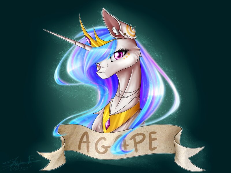 Size: 2000x1500 | Tagged: safe, artist:deadfox89216134, derpibooru import, part of a set, princess celestia, alicorn, pony, 2021, banner, bust, cheek fluff, chest fluff, crown, image, jewelry, jpeg, old art, peytral, regalia, solo