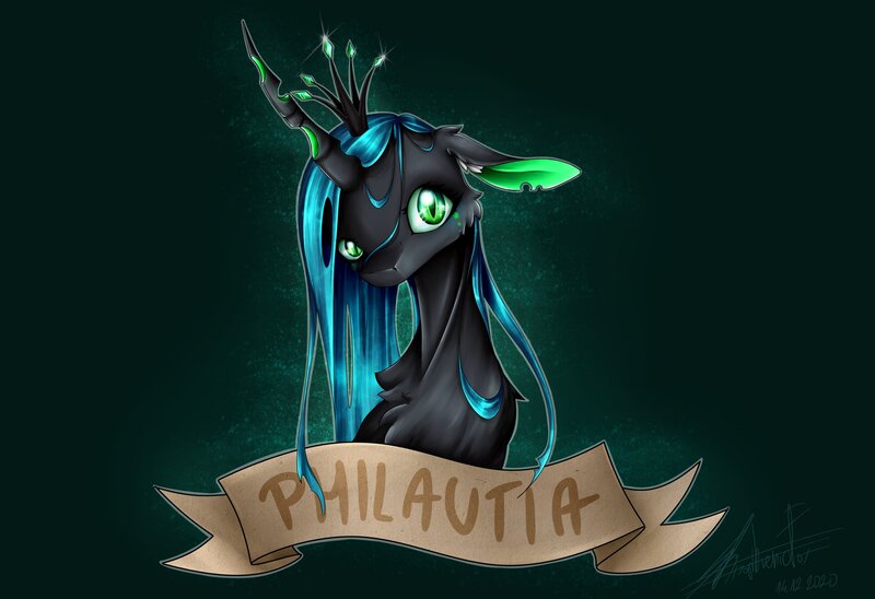 Size: 2190x1500 | Tagged: safe, artist:deadfox89216134, derpibooru import, part of a set, queen chrysalis, changeling, changeling queen, 2021, banner, bust, cheek fluff, chest fluff, female, image, jpeg, old art, solo