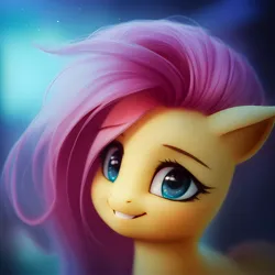 Size: 3072x3072 | Tagged: safe, ai content, derpibooru import, generator:anything pony: sd is magic, machine learning generated, stable diffusion, fluttershy, pony, g4, anything pony: sd is magic, blue background, blue eyes, bust, high res, image, jpeg, looking at you, portrait, prompt in description, prompter:marusame, simple background, smiling, smiling at you, solo