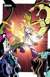 Size: 750x1155 | Tagged: safe, artist:andypriceart, derpibooru import, idw, marini, medley brook, unnamed character, abada, kelpie, pony, zebra, spoiler:comic, spoiler:comic90, dialogue, female, g4, grootslang, image, jpeg, male, mane of fire, mare, prince abraxas, season 10, solo focus, speech bubble, stallion