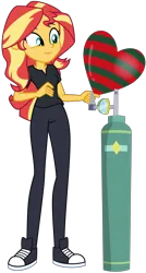 Size: 4813x8954 | Tagged: safe, artist:emeraldblast63, derpibooru import, sunset shimmer, human, equestria girls, absurd resolution, balloon, clothes, converse, eyebrows, female, image, inflation, oxygen tank, png, shirt, shoes, simple background, smiling, solo, t-shirt, transparent background