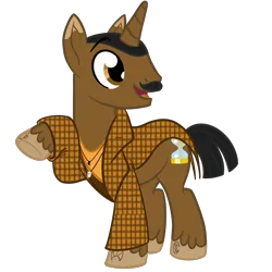 Size: 2000x2000 | Tagged: safe, artist:sixes&sevens, derpibooru import, doctor whooves, time turner, ponified, pony, unicorn, clothes, facial hair, fourteenth doctor, image, jewelry, male, moustache, ncuti gatwa, necklace, png, simple background, solo, stallion, the doctor, transparent background