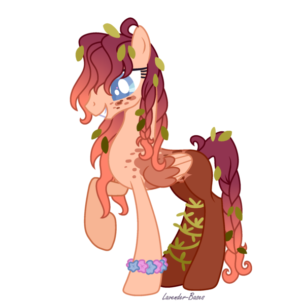 Size: 2069x2087 | Tagged: safe, artist:blauyblu, derpibooru import, oc, unofficial characters only, pegasus, pony, base used, bracelet, colored pupils, female, flower, grin, image, jewelry, leaves, leaves in hair, magical lesbian spawn, mare, offspring, parent:fluttershy, parent:princess luna, parents:lunashy, pegasus oc, png, raised hoof, simple background, smiling, solo, transparent background, wings