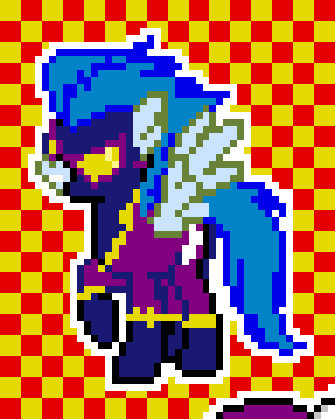 Size: 335x419 | Tagged: safe, artist:anonymous, derpibooru import, pegasus, pony, unicorn, clothes, costume, female, image, mane, mare, pixel art, pixelplanet.fun, png, shadowbolts, shadowbolts costume, solo