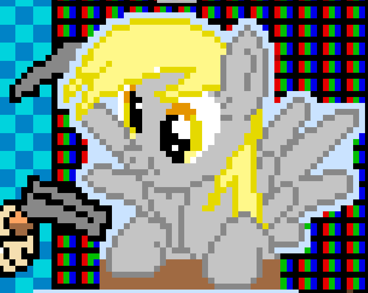 Size: 743x592 | Tagged: safe, artist:anonymous, derpy hooves, pegasus, pony, female, image, mane, mare, pixel art, pixelplanet.fun, png, scrunchy face, solo