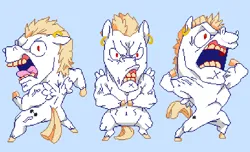 Size: 824x502 | Tagged: safe, artist:anonymous, bulk biceps, pegasus, pony, semi-anthro, chibi, clenched teeth, cutie mark, ear piercing, earring, flexing, image, jewelry, male, open mouth, piercing, pixel art, pixelplanet.fun, png, stallion
