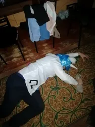 Size: 1620x2160 | Tagged: safe, derpibooru import, vinyl scratch, human, alcohol, beer, beer bottle, blue hair, bottle, chair, clothes, cosplay, costume, drunk, horn, image, irl, irl human, jpeg, photo, sleeping