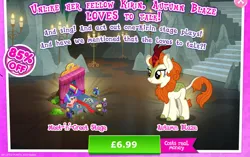 Size: 1959x1233 | Tagged: safe, derpibooru import, official, autumn blaze, coloratura, kirin, advertisement, bush, camera, cloven hooves, costs real money, countess coloratura, curtains, english, female, gameloft, horn, image, jpeg, mobile game, my little pony: magic princess, numbers, photo, quill, sale, solo, solo focus, stage, text