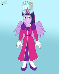 Size: 1600x2000 | Tagged: safe, artist:domedvortex, derpibooru import, twilight sparkle, twilight sparkle (alicorn), alicorn, human, equestria girls, a christmas carol, candle head wreath, christmas, christmas 2022, clothes, dress, element of magic, ghost of christmas present, holiday, humanized, image, long dress, long skirt, png, skirt, solo