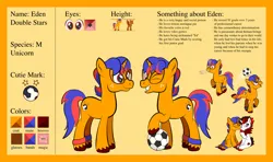 Size: 1920x1134 | Tagged: safe, artist:alexdti, derpibooru import, oc, oc:eden double stars, oc:zendra flame, unofficial characters only, pony, unicorn, female, football, image, magic, male, mare, png, reference sheet, sports, stallion