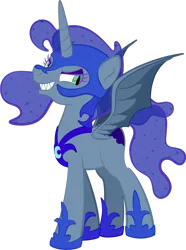 Size: 1920x2583 | Tagged: safe, artist:alexdti, derpibooru import, oc, oc:brainstorm (alexdti), unofficial characters only, alicorn, bat pony, bat pony alicorn, pony, bat pony oc, bat wings, clothes, costume, evil grin, female, grin, high res, horn, image, looking at you, mare, nightmare moon costume, nightmare night costume, png, simple background, smiling, smiling at you, solo, spread wings, transparent background, wings