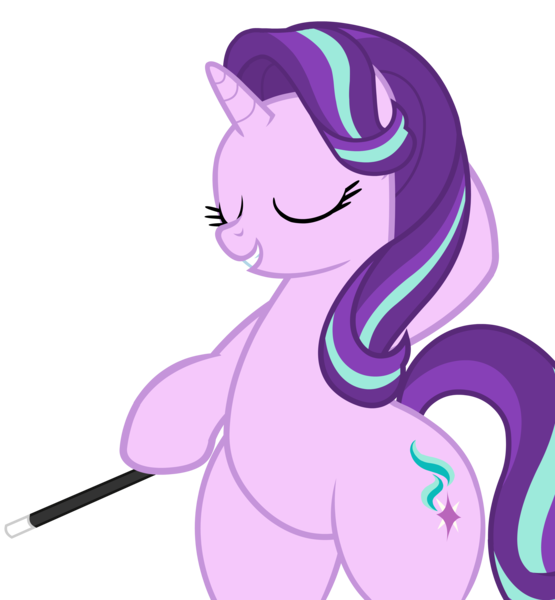 Size: 4600x4976 | Tagged: safe, alternate version, artist:duskyzombie, derpibooru import, starlight glimmer, pony, unicorn, absurd resolution, bipedal, cute, eyes closed, female, glimmerbetes, hind legs, image, lidded eyes, mare, png, simple background, smiling, solo, standing on two hooves, transparent background, wand, wide hips