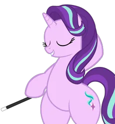 Size: 4600x4976 | Tagged: safe, alternate version, artist:duskyzombie, derpibooru import, starlight glimmer, pony, unicorn, absurd resolution, bipedal, cute, eyes closed, female, glimmerbetes, hind legs, image, lidded eyes, mare, png, simple background, smiling, solo, standing on two hooves, transparent background, wand, wide hips