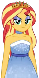 Size: 2894x5794 | Tagged: safe, artist:emeraldblast63, derpibooru import, sunset shimmer, equestria girls, choker, clothes, crown, dress, eyeshadow, female, image, jewelry, lidded eyes, makeup, png, regalia, simple background, solo, transparent background