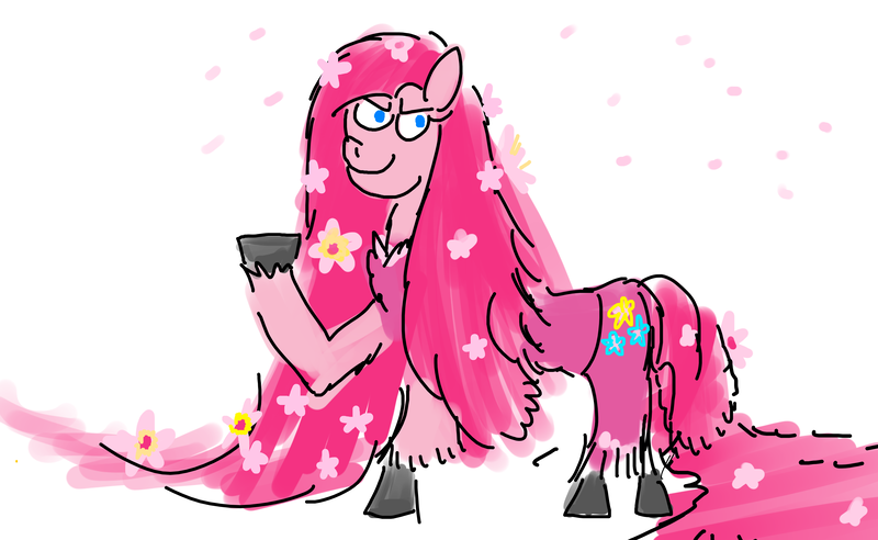 Size: 5200x3200 | Tagged: safe, artist:horsesplease, derpibooru import, pinkie pie, dryad, fairy, original species, plant pony, tree pony, cherry blossoms, doodle, female, flower, flower blossom, flower in hair, image, long hair, pink hair, pinkamena diane pie, plant, png, sakura pie, smiling, smirk, tree