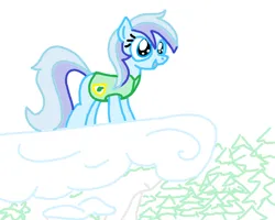 Size: 1000x800 | Tagged: safe, artist:purblehoers, derpibooru import, minuette, earth pony, pony, cliff, female, forest, image, mare, ms paint, png, smiling, snow, solo, tree, winter, winter wrap up vest