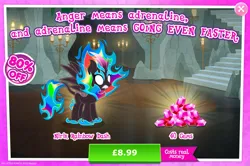 Size: 1957x1302 | Tagged: safe, derpibooru import, official, rainbow dash, kirin, nirik, winged kirin, advertisement, costs real money, english, female, fire, gameloft, gem, horn, image, jpeg, kirin rainbow dash, kirinified, mane of fire, my little pony: magic princess, numbers, sale, solo, solo focus, species swap, spread wings, text, wings