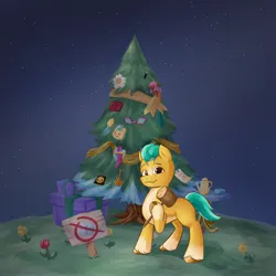 Size: 4096x4096 | Tagged: safe, artist:felldeal, derpibooru import, hitch trailblazer, series:daily drawing december, christmas, g5, holiday, image, jpeg, sign, tree