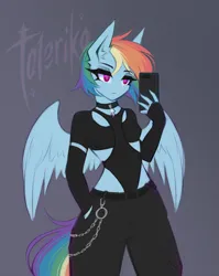 Size: 2779x3496 | Tagged: safe, artist:taleriko, derpibooru import, rainbow dash, anthro, pegasus, clothes, emo, emodash, female, image, png, solo, solo female