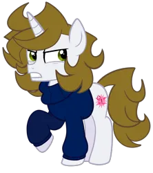 Size: 900x1013 | Tagged: safe, artist:saveraedae, derpibooru import, oc, ponified, unofficial characters only, pony, unicorn, angry, clothes, colt, foal, image, looking offscreen, male, png, raised hoof, show accurate, simple background, solo, sweater, teenager, the mark side, transparent background