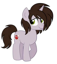 Size: 900x1013 | Tagged: safe, artist:saveraedae, derpibooru import, oc, ponified, unofficial characters only, pony, unicorn, brown mane, brown tail, colt, foal, full body, hooves, horn, image, looking offscreen, male, png, show accurate, simple background, smiling, solo, standing, tail, teenager, the mark side, transparent background, unicorn oc