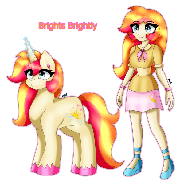 Size: 3516x3445 | Tagged: safe, artist:eeveeglaceon, derpibooru import, brights brightly, human, pony, unicorn, equestria girls, duo, equestria girls-ified, female, g3, human ponidox, image, png, self paradox, self ponidox, simple background, transparent background