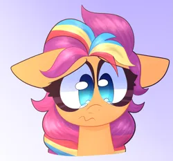 Size: 1323x1235 | Tagged: safe, artist:saveraedae, derpibooru import, sunny starscout, earth pony, pony, amogus eyes, among us, bust, crying, female, g5, gradient background, image, mare, meme, png, portrait, sad, solo, wavy mouth