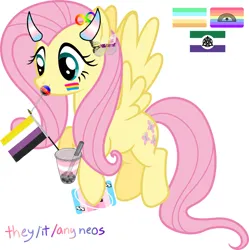 Size: 1599x1605 | Tagged: safe, derpibooru import, fluttershy, butterfly, insect, pegasus, autism, bubble tea, candy, demigirl, demisexual, devil horns, drink, face paint, flag, food, horns, image, infinity, lollipop, neopronouns, neurodivergent, neurodivergent headcanon, nonbinary, otherkin, panromantic, pansexual, playing card, png, polyamorous, pride, pride flag, pronouns, simple background, solo, therian, trans feminine, transfem, transgender, uno, uno reverse card, white background, xenogender