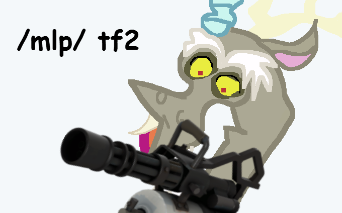 Size: 680x424 | Tagged: safe, derpibooru import, discord, /mlp/ tf2 general, heavy weapons guy, image, minigun, png