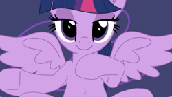Size: 620x349 | Tagged: suggestive, derpibooru import, twilight sparkle, twilight sparkle (alicorn), alicorn, animated, bedroom eyes, gif, image, implied sex, looking at you, offscreen character, pony waifu sim, spread wings, wings
