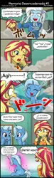 Size: 1244x4094 | Tagged: suggestive, artist:uotapo, derpibooru import, edit, editor:enrique zx, sunset shimmer, trixie, ponified, pony, unicorn, comic:unchained memory, equestria girls, equestria girls series, forgotten friendship, comic, cross-popping veins, cute, diatrixes, emanata, english, equestria girls ponified, female, fluffy, geode of empathy, human to pony, image, inconvenient trixie, magical geodes, mare, onomatopoeia, oops, png, shocked, sitting, spanish, spanish description, spanish text, transformation, translation, translator:enrique zx, trixie is cute